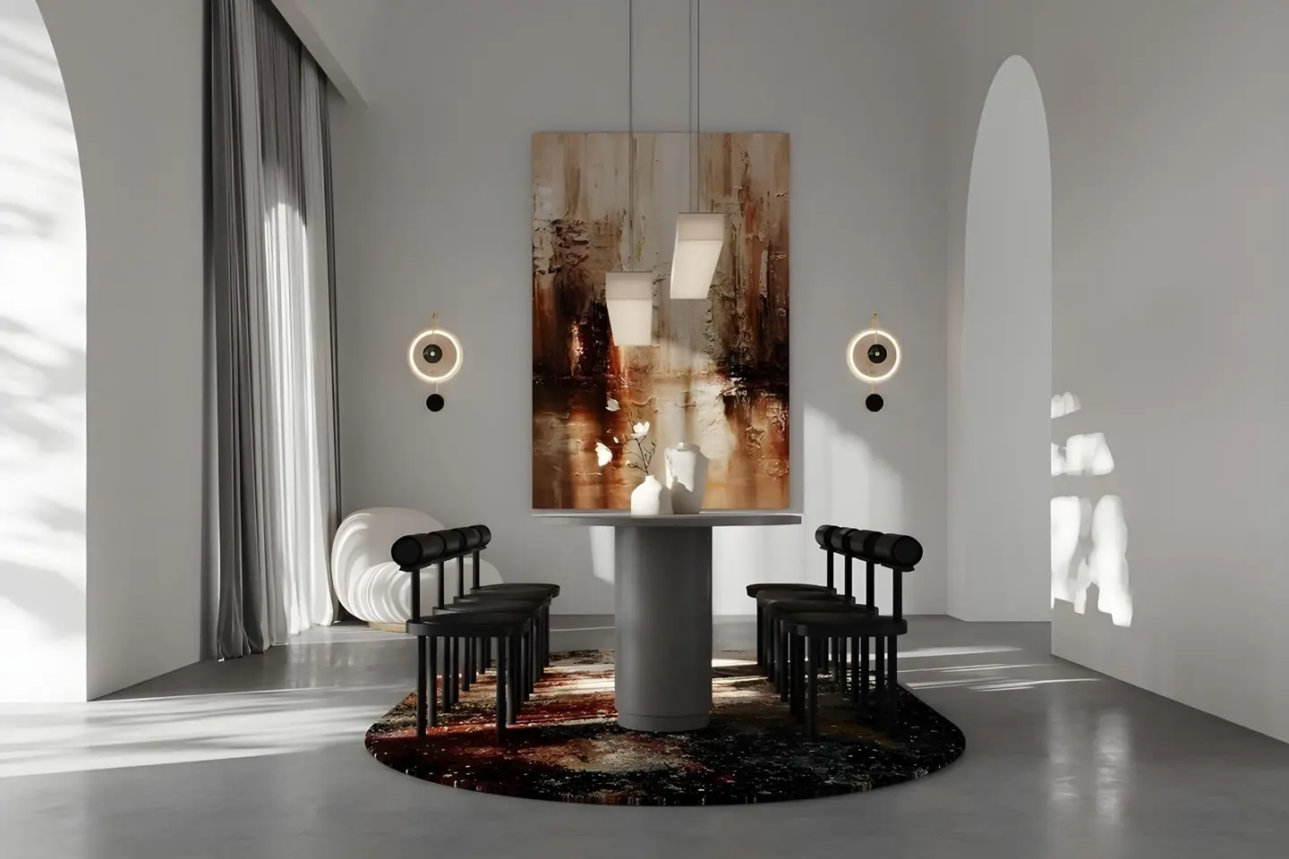 A breathtaking interior luxurious kitchen design with a modern dinner table