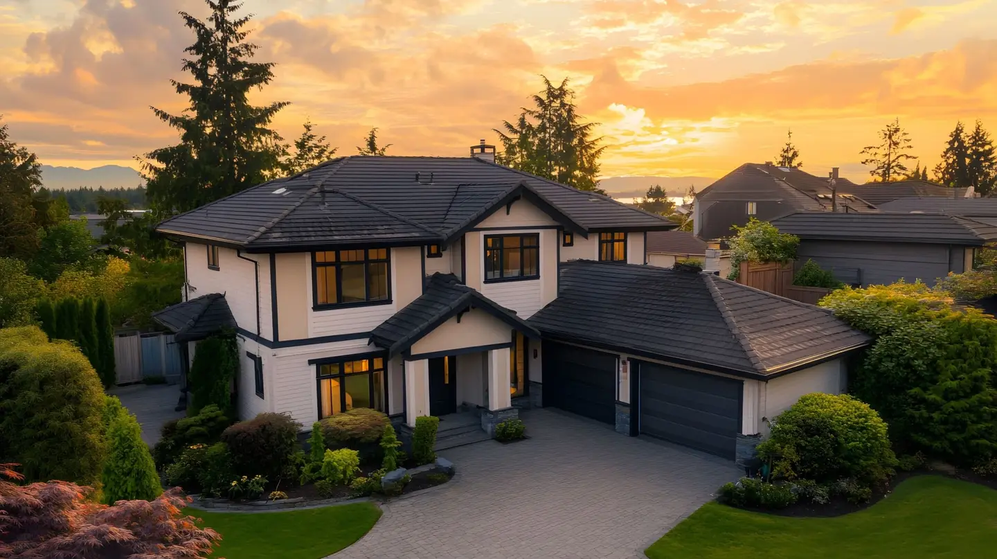 Luxury home sunset aerial view
