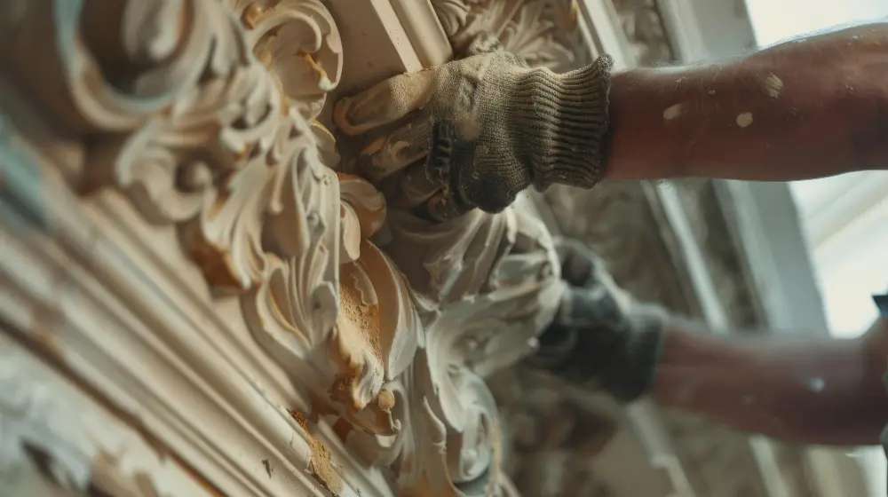 Craftsman restoring ornate plasterwork