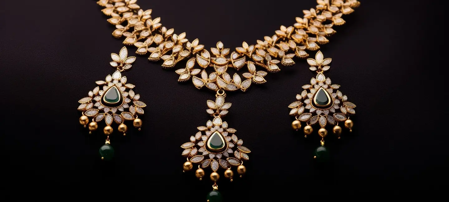 Traditional gold necklace set with gemstones