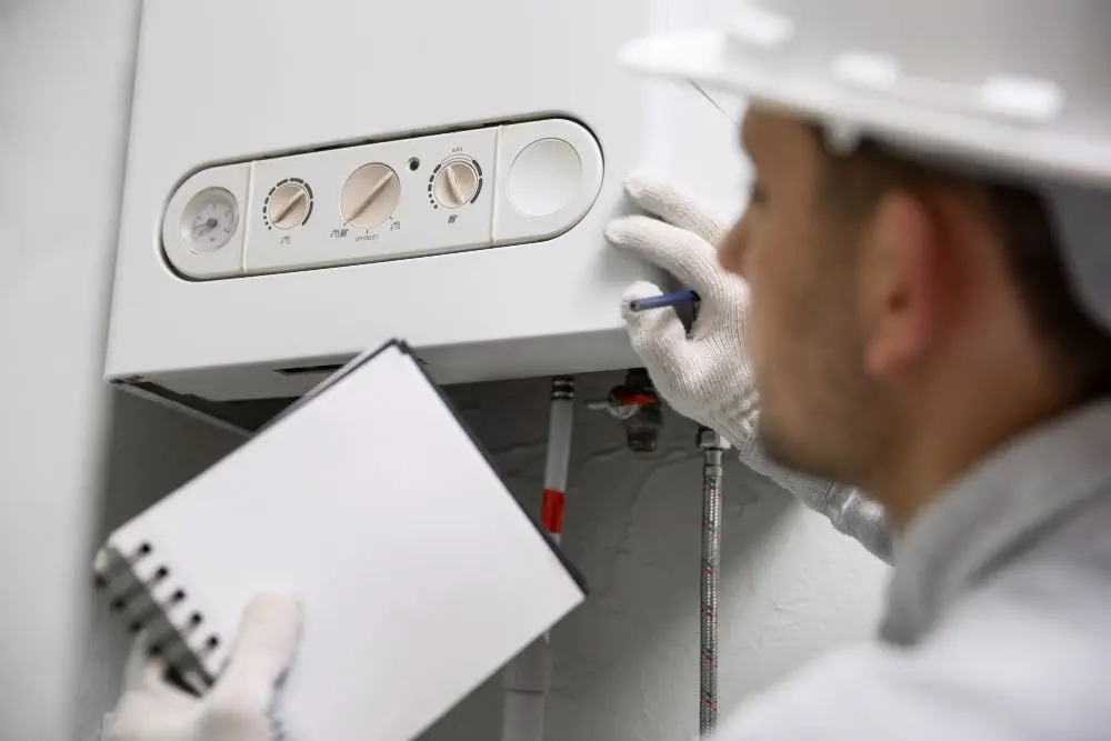 workman fixing boiler