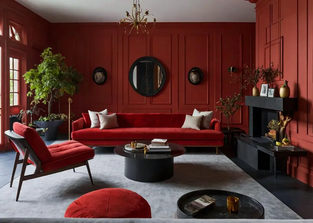 stylish red living room