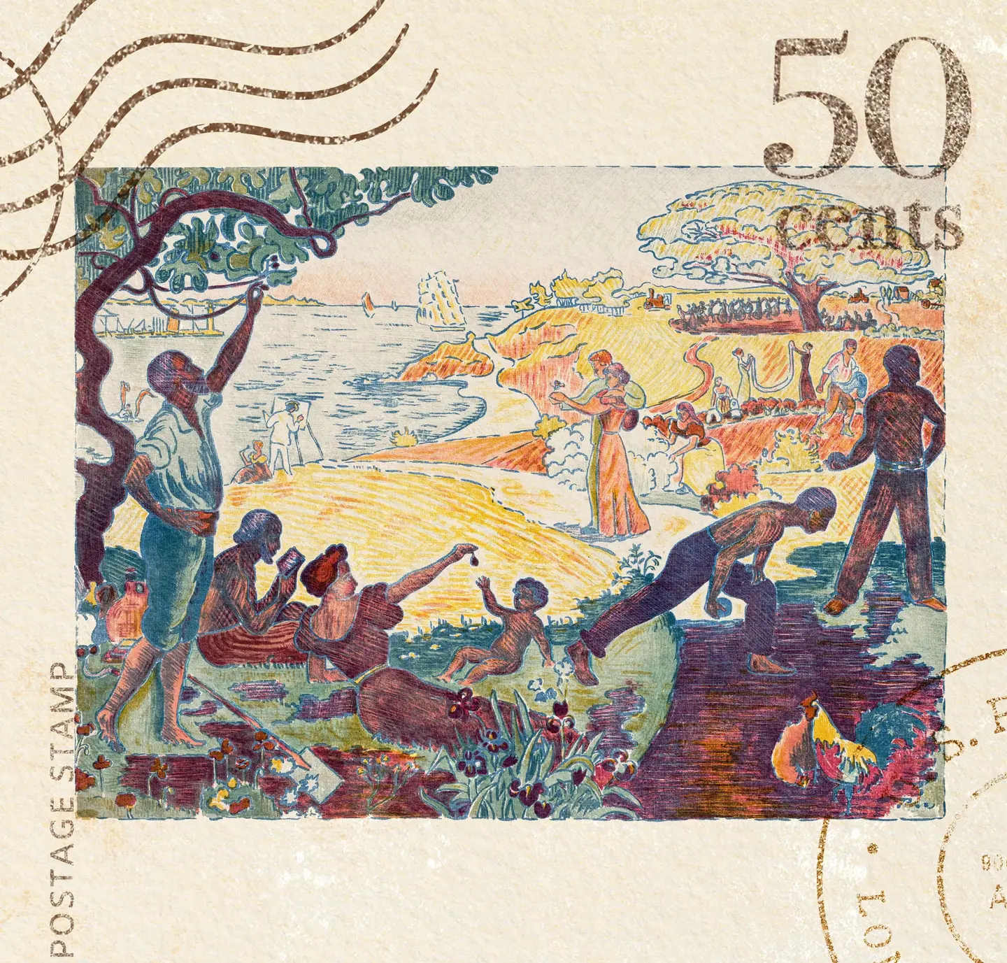 Illustrated vintage postage stamp