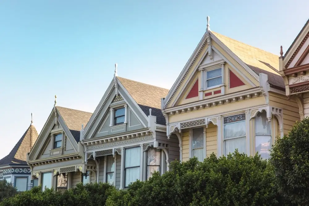 Row of painted Victorian houses
