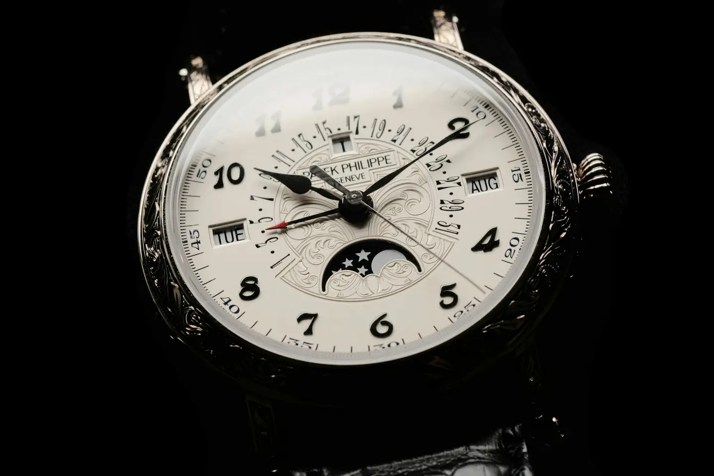 Luxury watch with a moon-phase dial